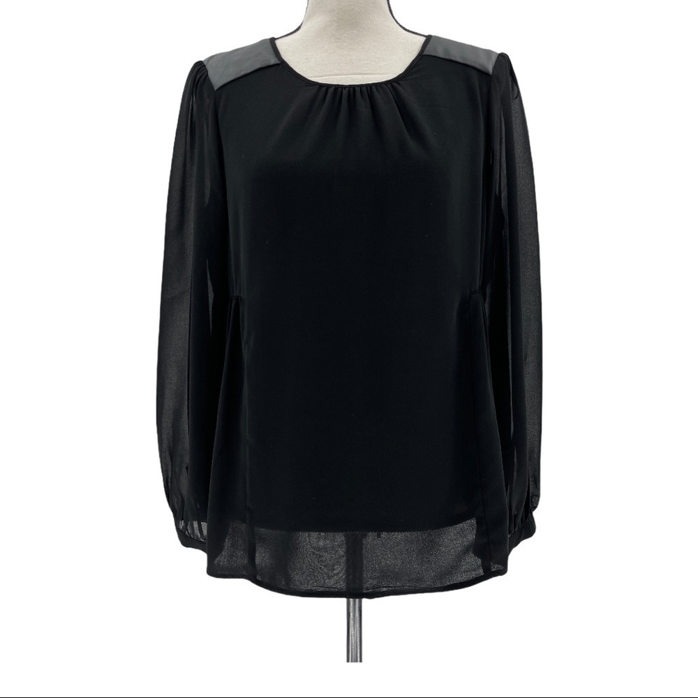 Zara Basic Black Panel Shoulder Sheer Blouse Sz L - image 1